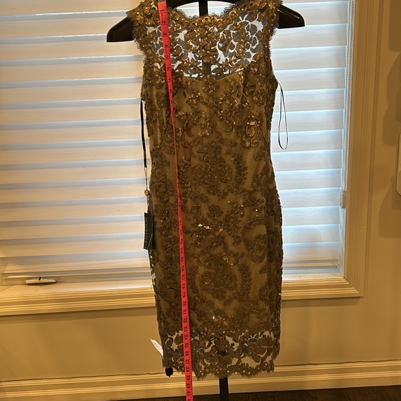 Tadashi Shoji Elegant Gold Sequin Lace Dress - Picture 8 of 10